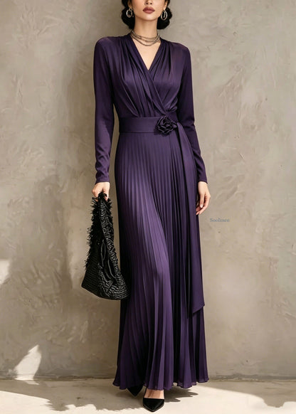 Organic Purple V Neck Tunic Maxi Dress Fall
