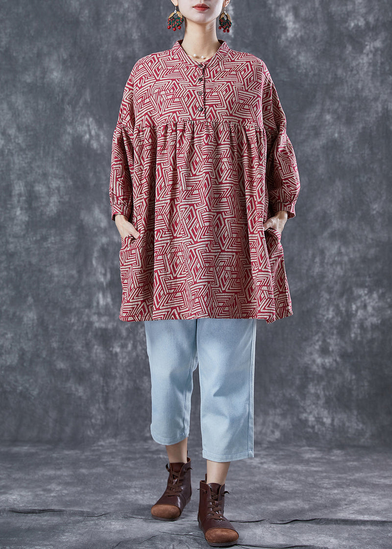 Organic Red Oversized Print Cotton a Line Dress Summer