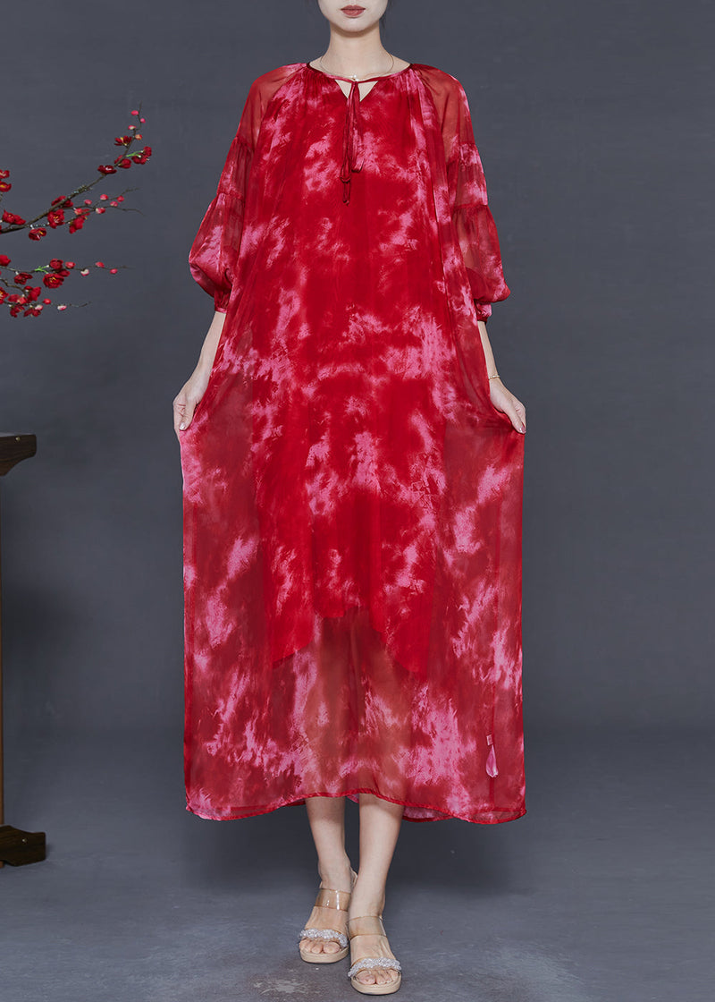 Organic Red Oversized Tie Dye Chiffon Robe Dresses Spring