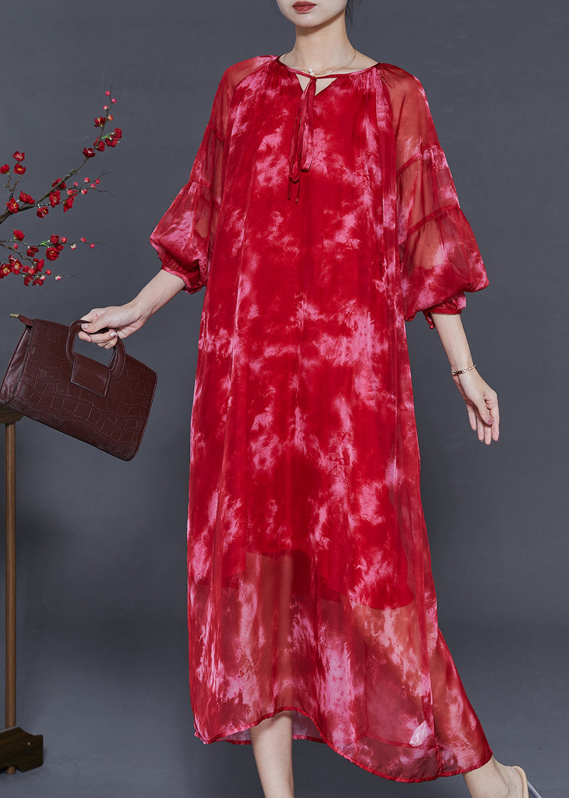 Organic Red Oversized Tie Dye Chiffon Robe Dresses Spring