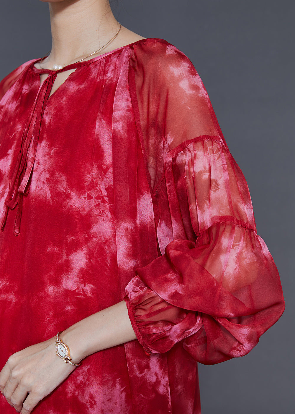 Organic Red Oversized Tie Dye Chiffon Robe Dresses Spring