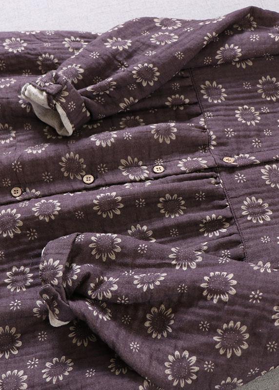 Organic Red Patchwork Pockets Button Fall Print Long Sleeve Dress