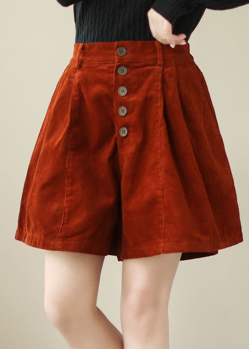 Organic Red Pockets Patchwork Corduroy a Line Shorts Summer