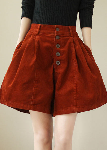 Organic Red Pockets Patchwork Corduroy a Line Shorts Summer