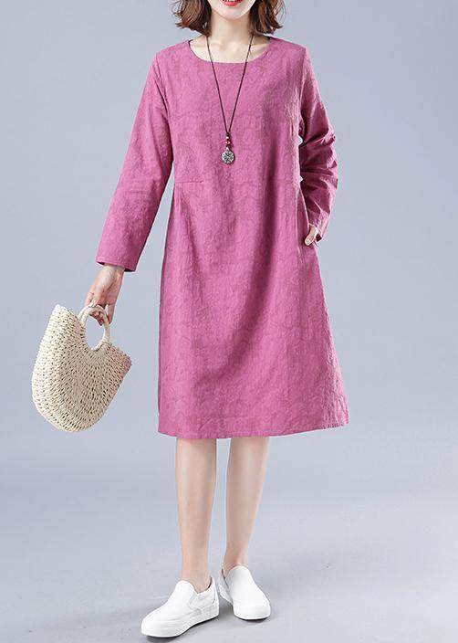 Organic Rose Jacquard Tunic O Neck Loose Spring Dresses