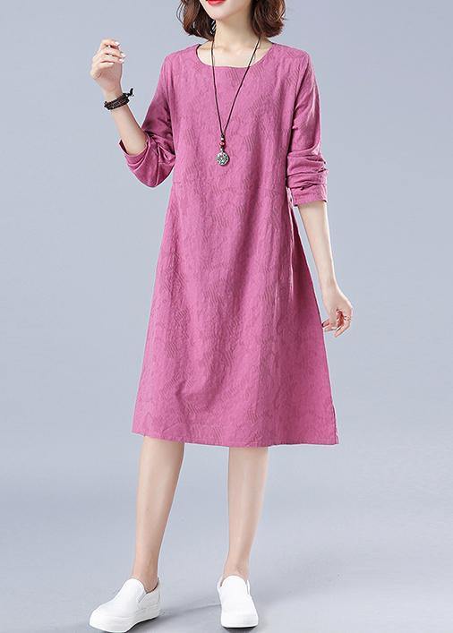 Organic Rose Jacquard Tunic O Neck Loose Spring Dresses