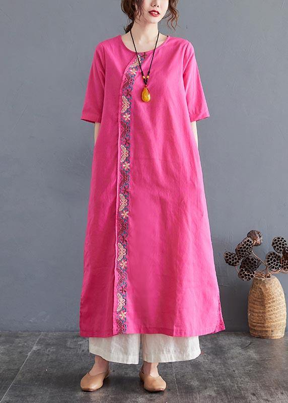 Organic Rose Side Open Cotton Linen Summer Vacation Dresses