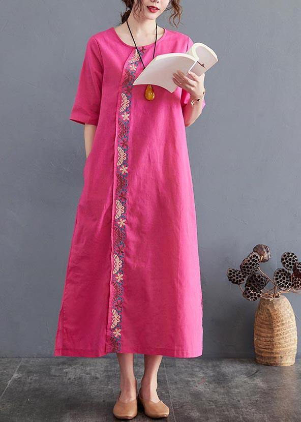 Organic Rose Side Open Cotton Linen Summer Vacation Dresses