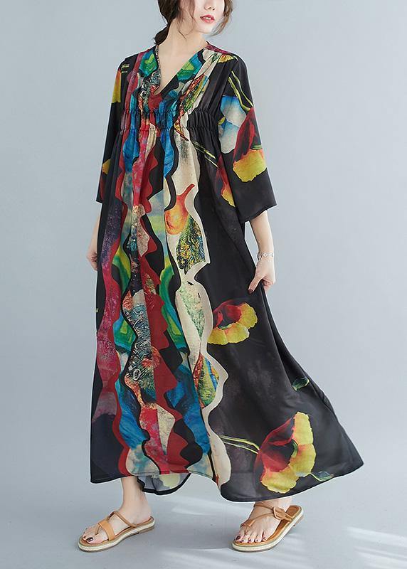 Organic V Neck Cinched Spring Tunics Print Dresses