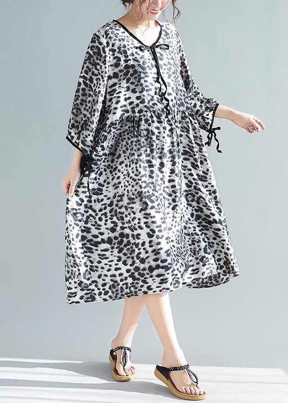 Organic V Neck Half Sleeve Lnspiration Gray Leopard a Line Dresses