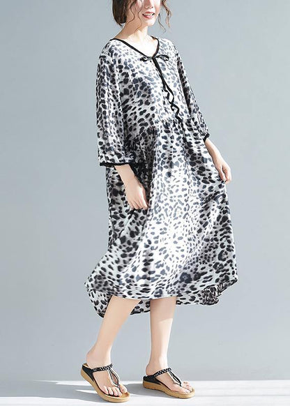 Organic V Neck Half Sleeve Lnspiration Gray Leopard a Line Dresses