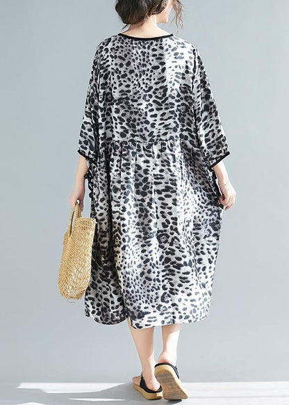 Organic V Neck Half Sleeve Lnspiration Gray Leopard a Line Dresses