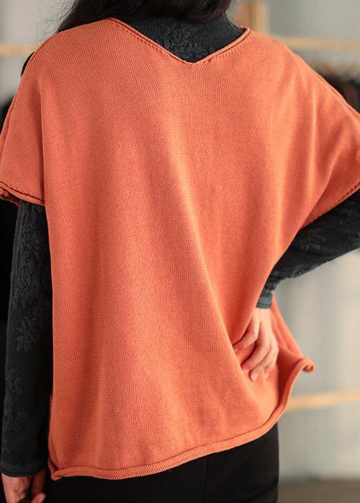 Organic V Neck Sleeveless Spring Clothes Wardrobes Orange Tops