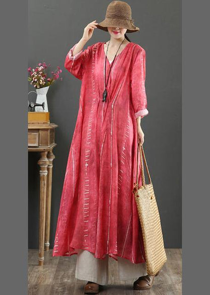 Organic V Neck Large Hem Spring Tunic Dress Red Loose Dress