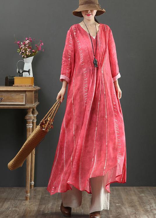 Organic V Neck Large Hem Spring Tunic Dress Red Loose Dress