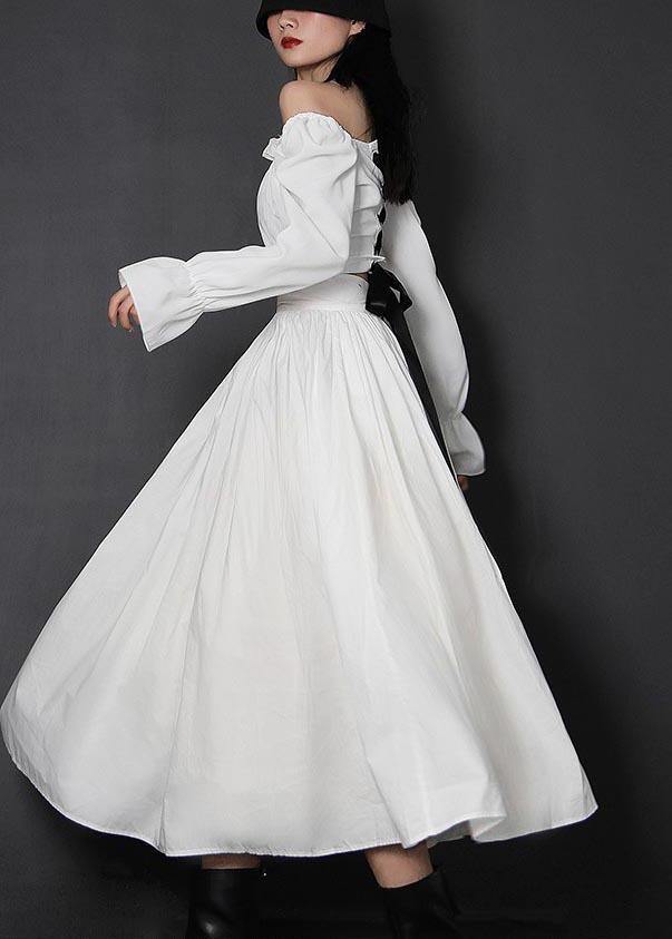 Organic White Flowers High Waist Cinched Patchwork Summer Cotton Skirts
