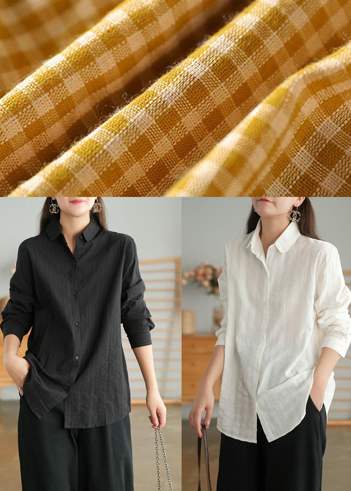 Organic White Peter Pan Collar Button Fall Top Long Sleeve