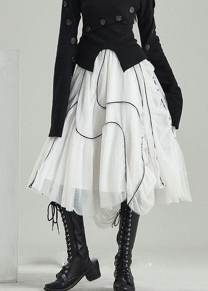Organic White Wrinkled Asymmetrical Design Tulle Skirts Spring