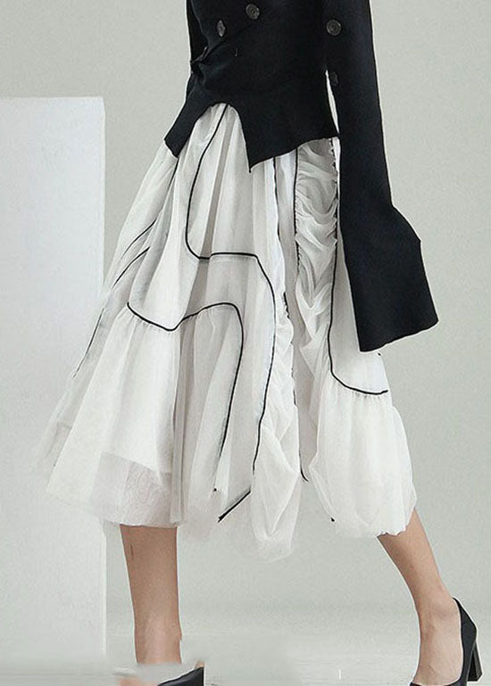 Organic White Wrinkled Asymmetrical Design Tulle Skirts Spring