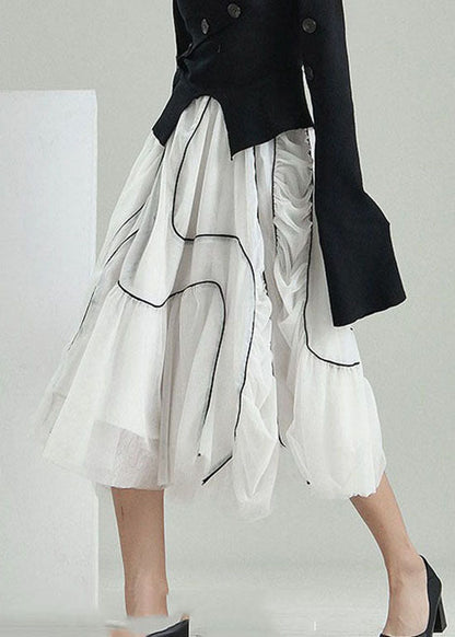 Organic White Wrinkled Asymmetrical Design Tulle Skirts Spring