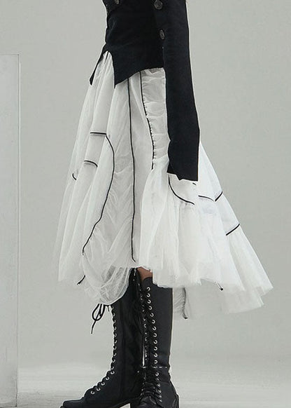 Organic White Wrinkled Asymmetrical Design Tulle Skirts Spring
