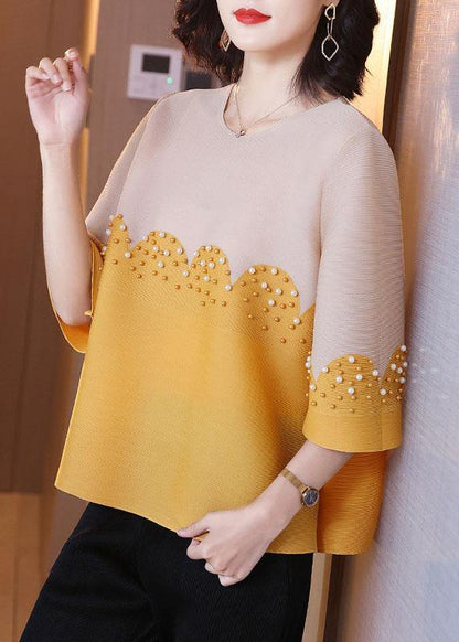 Organic Pink Pearl Beads Shirt Top Short Sleeve Blouse