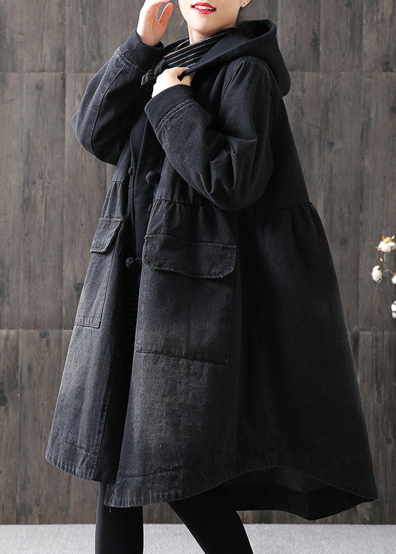 Organic Yellow Hooded Button Pockets Patchwork Winter Cotton Long Sleeve Coat