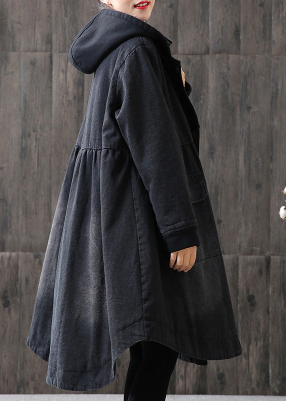 Organic Yellow Hooded Button Pockets Patchwork Winter Cotton Long Sleeve Coat