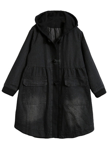Organic Yellow Hooded Button Pockets Patchwork Winter Cotton Long Sleeve Coat