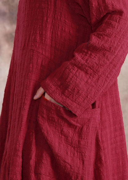 Organic Asymmetric Linen Clothes for Fabrics Red Dress Fall