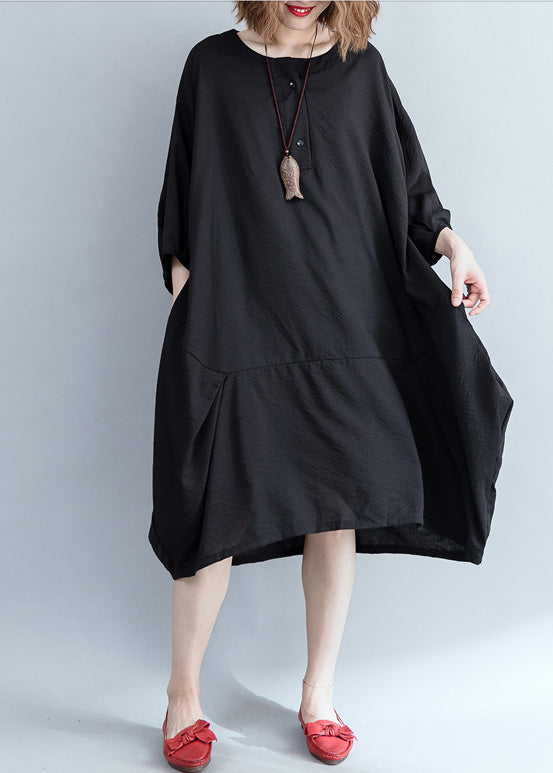 Organic Black Cotton Clothes Stylish Work Patchwork Knee Summer Dresses