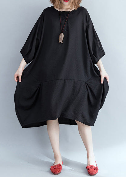 Organic Black Cotton Clothes Stylish Work Patchwork Knee Summer Dresses