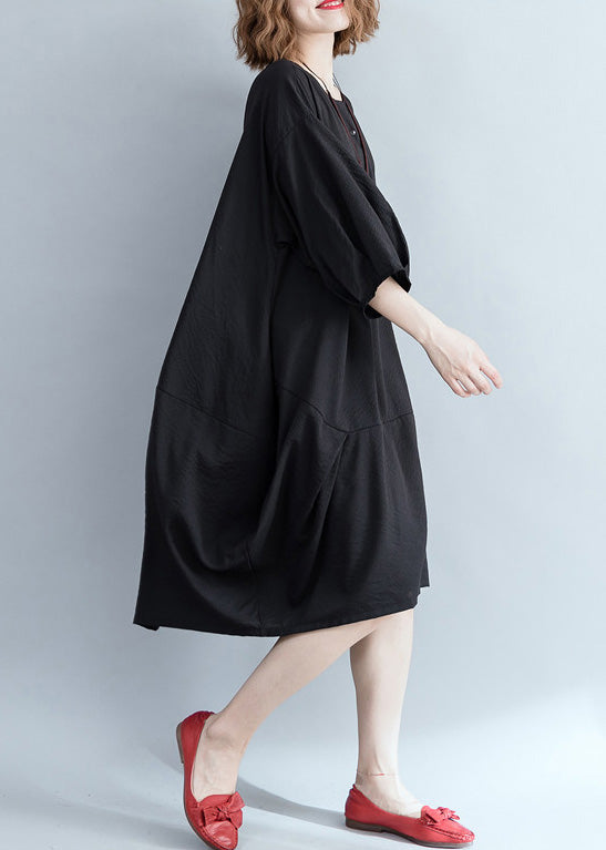 Organic Black Cotton Clothes Stylish Work Patchwork Knee Summer Dresses