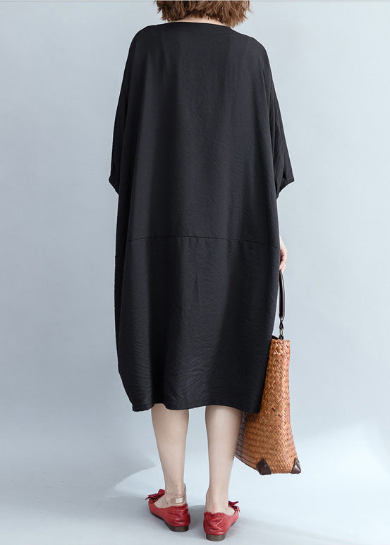 Organic Black Cotton Clothes Stylish Work Patchwork Knee Summer Dresses