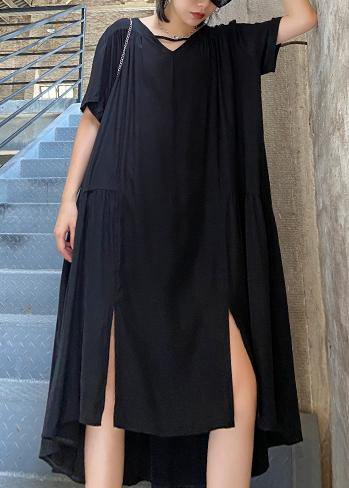 Organic Black Tunics V Neck Cinched Maxi Summer Dresses