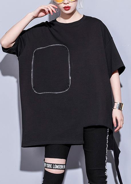 Organic Black Cotton Long Shirts Half Sleeve Cotton Summer Blouse
