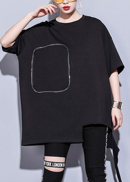 Organic Black Cotton Long Shirts Half Sleeve Cotton Summer Blouse