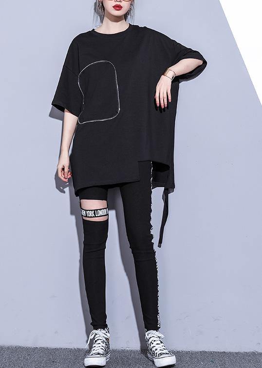 Organic Black Cotton Long Shirts Half Sleeve Cotton Summer Blouse