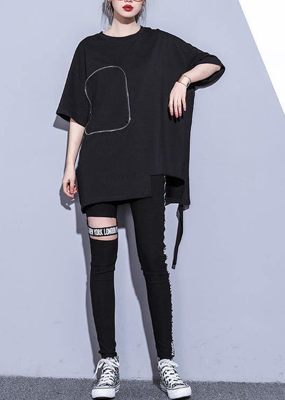 Organic Black Cotton Long Shirts Half Sleeve Cotton Summer Blouse