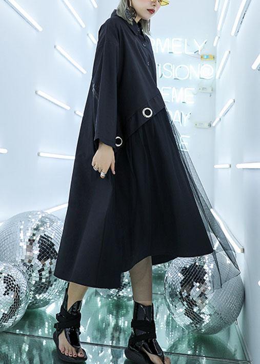 Organic Black Cotton Clothes High Waist Art Patchwork Dress