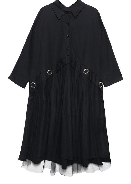 Organic Black Cotton Clothes High Waist Art Patchwork Dress