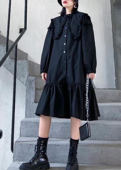 Organic Black Cotton Clothes Shirt Art Ruffles Dress