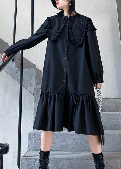 Organic Black Cotton Clothes Shirt Art Ruffles Dress