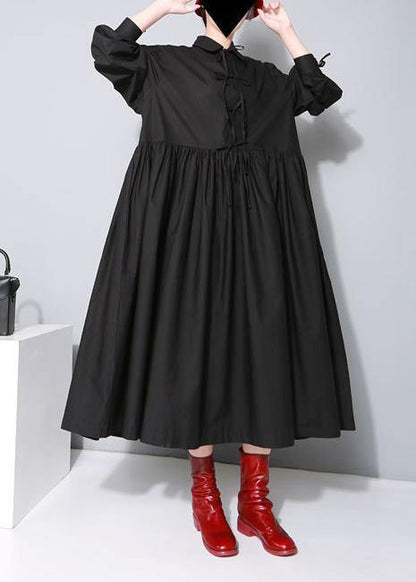 Organic Black Cotton Dresses Peter Pan Collar Cotton Bow Dress