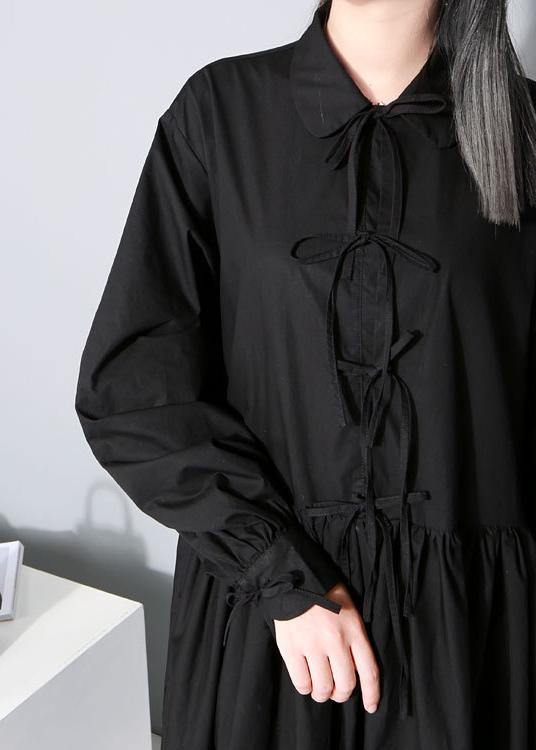 Organic Black Cotton Dresses Peter Pan Collar Cotton Bow Dress