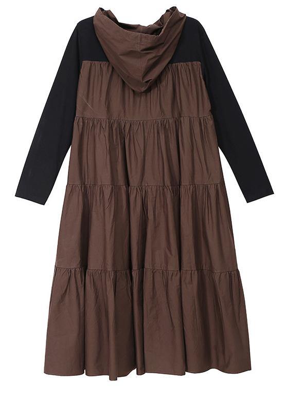 Organic Black Cotton Outfit Hooded Patchwork Dress
