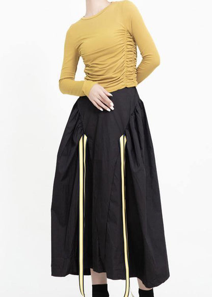 Organic Black Cotton Quilting Skirt High Waist Traveling Patchwork Maxi Skirts
