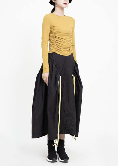 Organic Black Cotton Quilting Skirt High Waist Traveling Patchwork Maxi Skirts