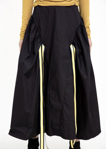 Organic Black Cotton Quilting Skirt High Waist Traveling Patchwork Maxi Skirts