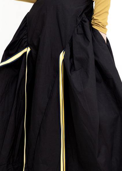 Organic Black Cotton Quilting Skirt High Waist Traveling Patchwork Maxi Skirts